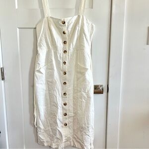 Forever 21 White Button Down Midi Dress with Pockets